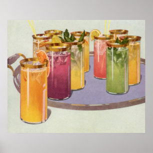 Poster Boissons vintages, boissons avec glaçons sur plate