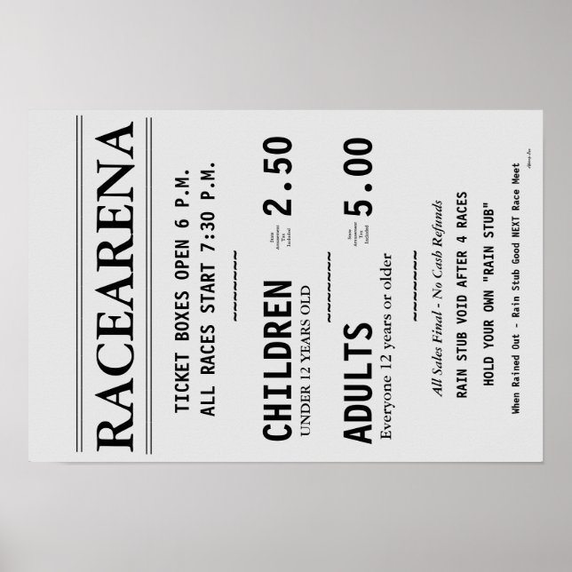 POSTER BOÎTE DE BILLETS RACEARENA BUREAU BILL DANBURY FAI (Devant)