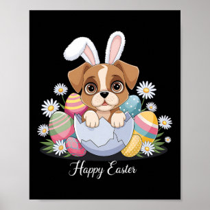 Poster Boîte de boxer de lapin mignon Œufs de Pâques flor