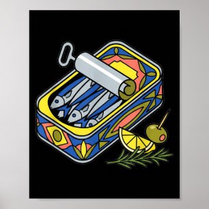 Poster Boîte de sardines esthétique Euro été tapas foodie
