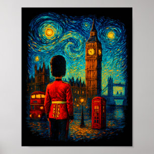 Poster Boîte Téléphonique Rouge de Londres La Nuit Étoilé