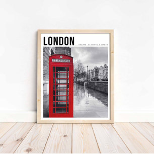 Poster Boîte Téléphonique Rouge Londres Photographie Noir