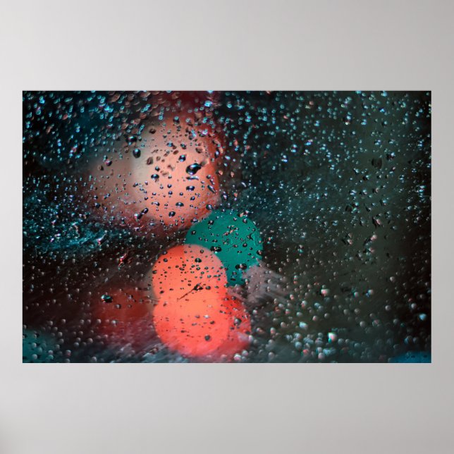 Poster Bokeh photographie de gouttelettes d'eau sur verre (Devant)