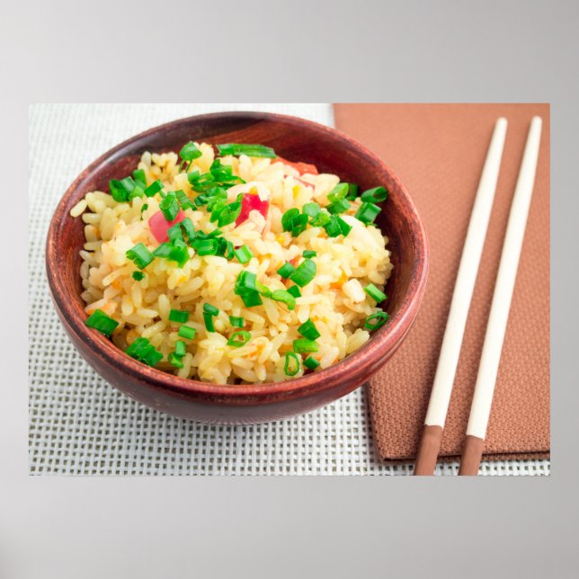 Poster Bol Brown avec une portion de riz cuit (Devant)