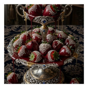 Poster Bol de fraises fraîches luxueux Art de nature mort