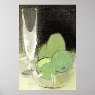 Poster Bol de fruits Champagne Verre Peinture à vie fixe
