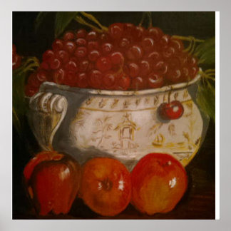 Poster Bol de fruits de cerise de pomme à vie fixe