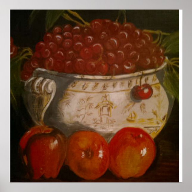 Poster Bol de fruits de cerise de pomme à vie fixe (Devant)