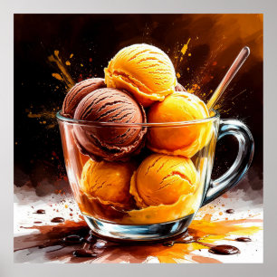 Poster Bol de glace au chocolat et à la mangue pour la cu