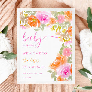 Poster Bold Chic Baby in Bloom Floral Baby shower Bienven