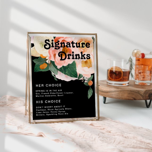 Poster Bold Colorful Floral | Black Signature Drinks Sign (Créateur téléchargé)