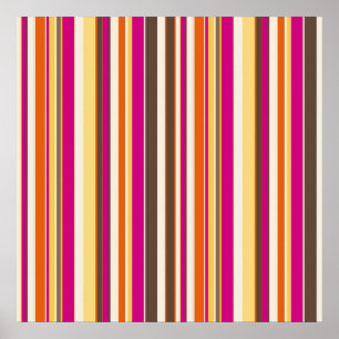 Poster Bold Colorful Pink Orange Brown Stripes Pattern