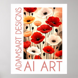 Poster Bold Poppy Bouquet – Red, White & Orange Floral