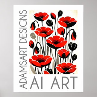 Poster Bold Red Poppy Flowers Modern Botanical Art