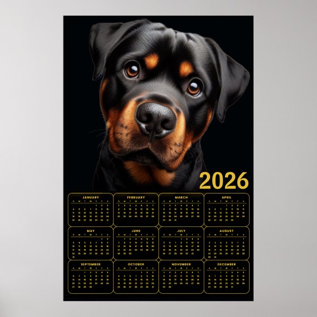 Poster Bold Rottweiler 2026 Calendar (Devant)