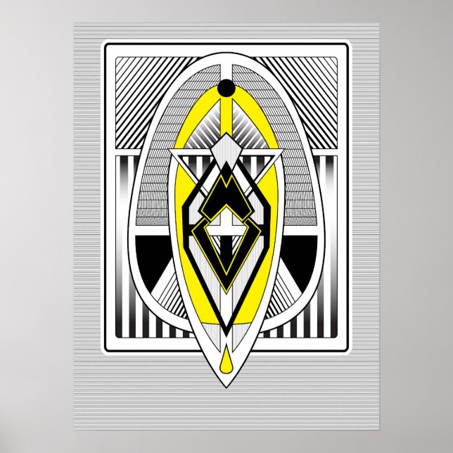 Poster Bold Yellow & Black Geometric Art Deco Design (Devant)