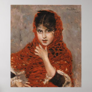 Poster Boldini - Fille Au Châle Rouge