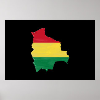Poster Bolivia flag and map