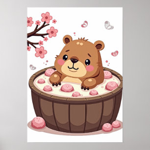 Poster Bombes de bain Relaxation Capybara Jacuzzi Fleurs