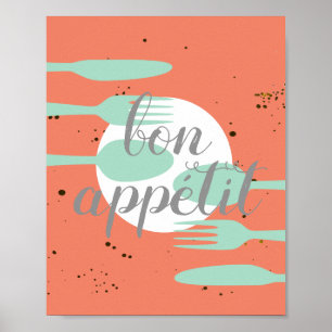 Poster bon appetit cuisine citation mot art moderne