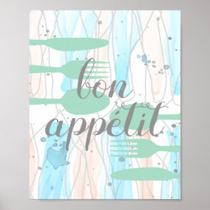 Poster bon appetit cuisine citation mot art moderne
