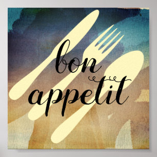 Poster bon appetit cuisine citation mot art moderne