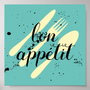 Poster bon appetit cuisine citation mot art moderne