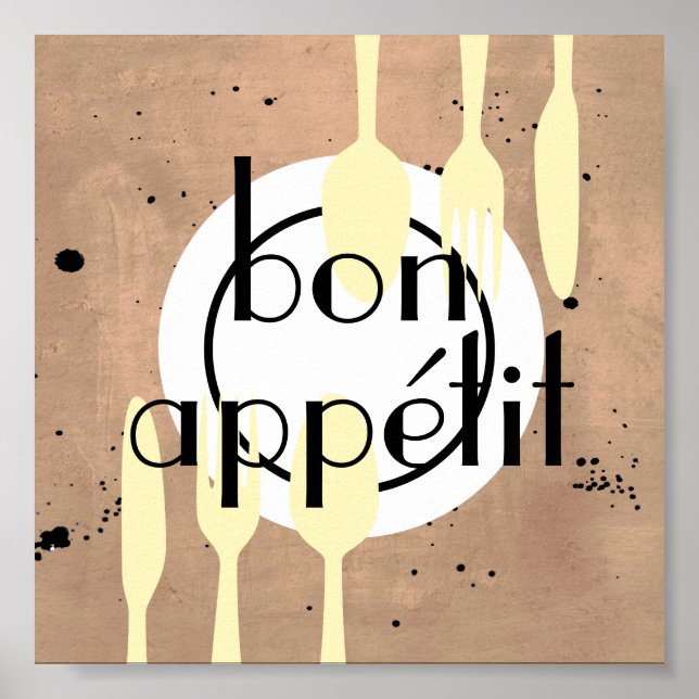 Poster bon appetit cuisine citation mot art moderne (Devant)