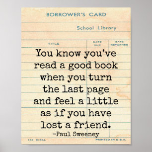 Poster Bon livre Perdu un ami Paul Sweeney Citation Art