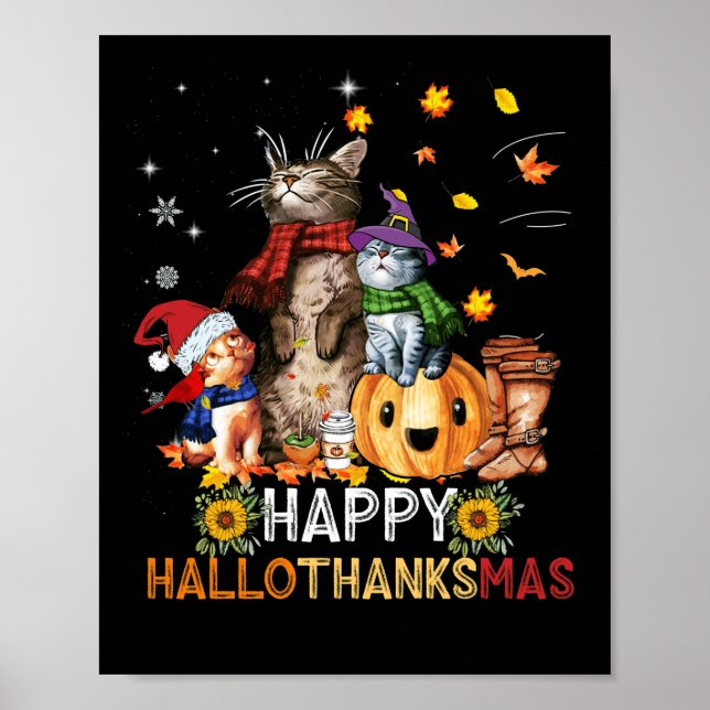 Poster Bon thanksgiving Chat Hallothanksmas Hallothanksma (Devant)