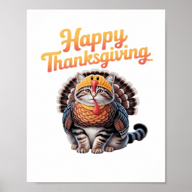 Poster Bon thanksgiving Chat Turquie Fête Automne Classiq (Devant)