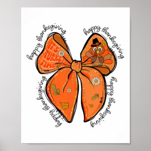 Poster Bon thanksgiving Coquette Turquie Bow Citrouille W