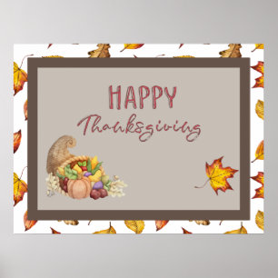 Poster Bon thanksgiving Cornucopia Panier Feuilles d'auto