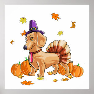 Poster Bon thanksgiving Dachshund Turquie Costume T Fun