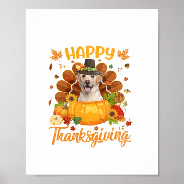 Poster Bon thanksgiving Labrador Chien Turquie Citrouille (Devant)