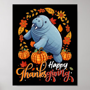 Poster Bon thanksgiving Manatee En Feuille Citrouille