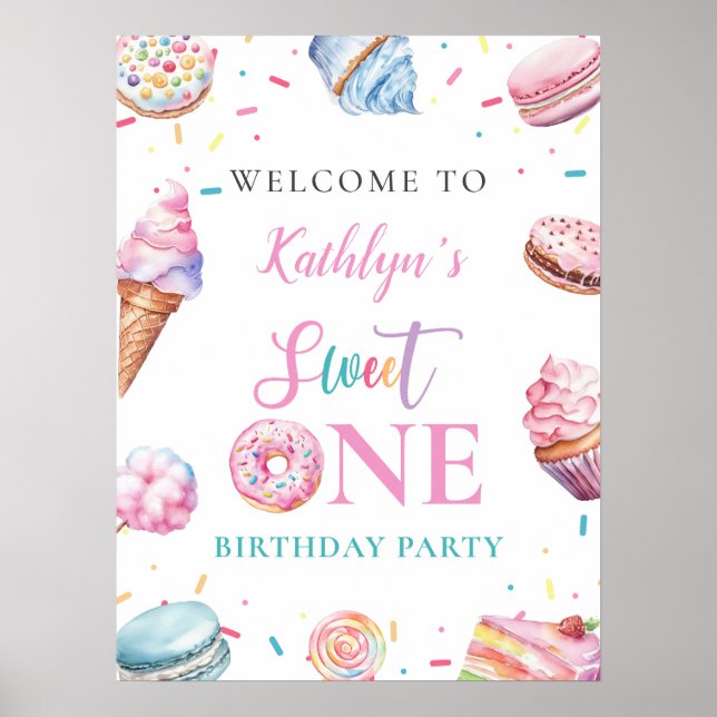 Poster Bonbons de beigne rose 1er anniversaire (Devant)