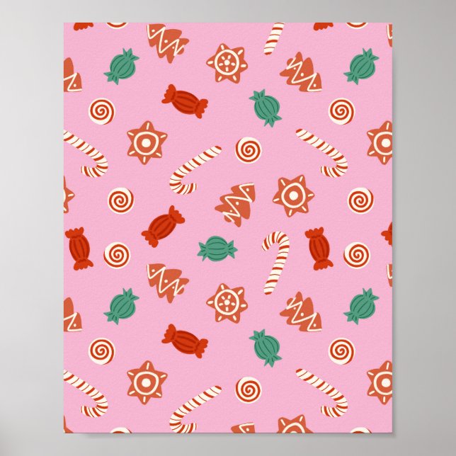 Poster Bonbons de Noël - rose (Devant)