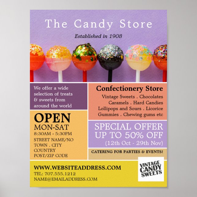 Poster Bonbons Lollipop, Fournitures de confiserie Public (Devant)