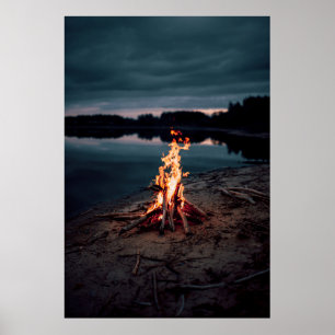 Poster Bonfire near body of water during night time