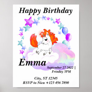 Poster Bonheur couleur magique licorne dans l'arc-en-ciel