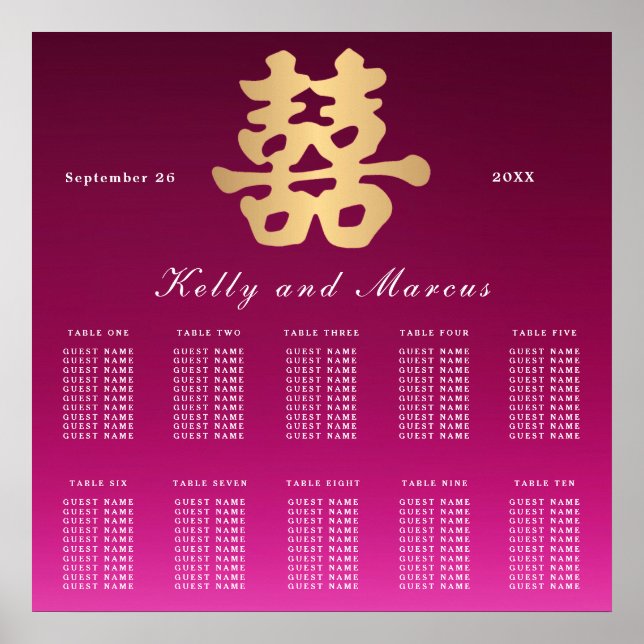 Poster Bonheur double | Plan de siège Mariage (Devant)