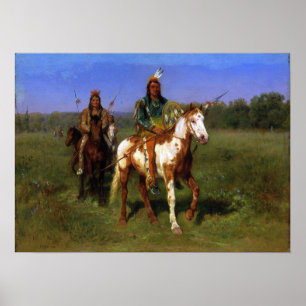 Poster Bonheur - Indians On Horse Spear Weapons