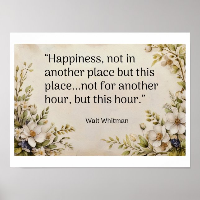Poster "Bonheur, pas dans un autre endroit - Walt Whitman (Devant)