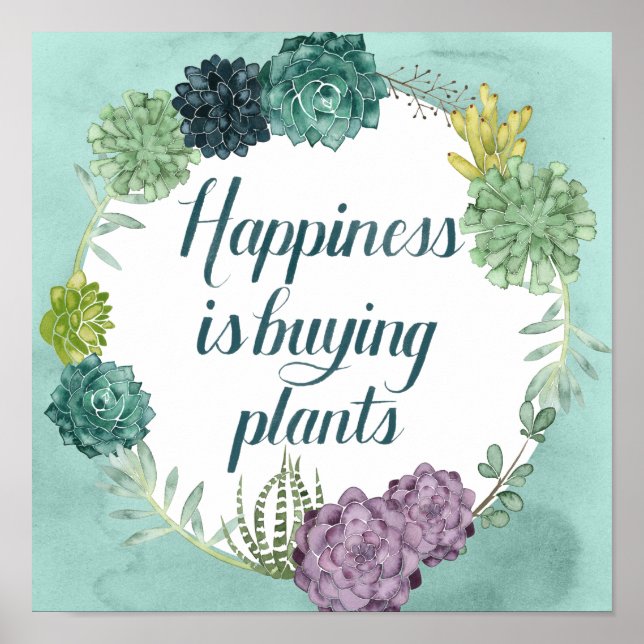 Poster Bonheur plante | Happines achète des Plantes (Devant)