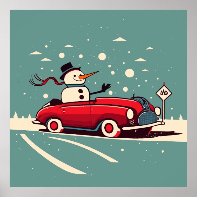 Poster bonhomme de neige au revoir à une voiture (Devant)