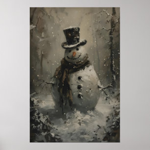 Poster Bonhomme de neige vintage Art de l'hiver Mur de la