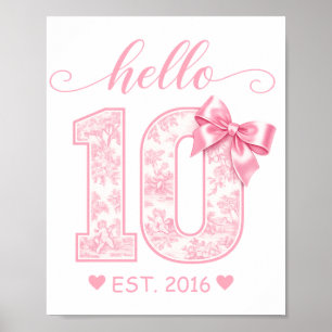 Poster Bonjour 10 Anniversaire Rose Bonjour 10 Année pe