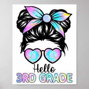 Poster Bonjour 3e année Fille aux cheveux relevés en chig