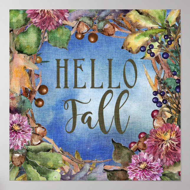 Poster Bonjour automne | Fleurs et Berries Wreath (Devant)